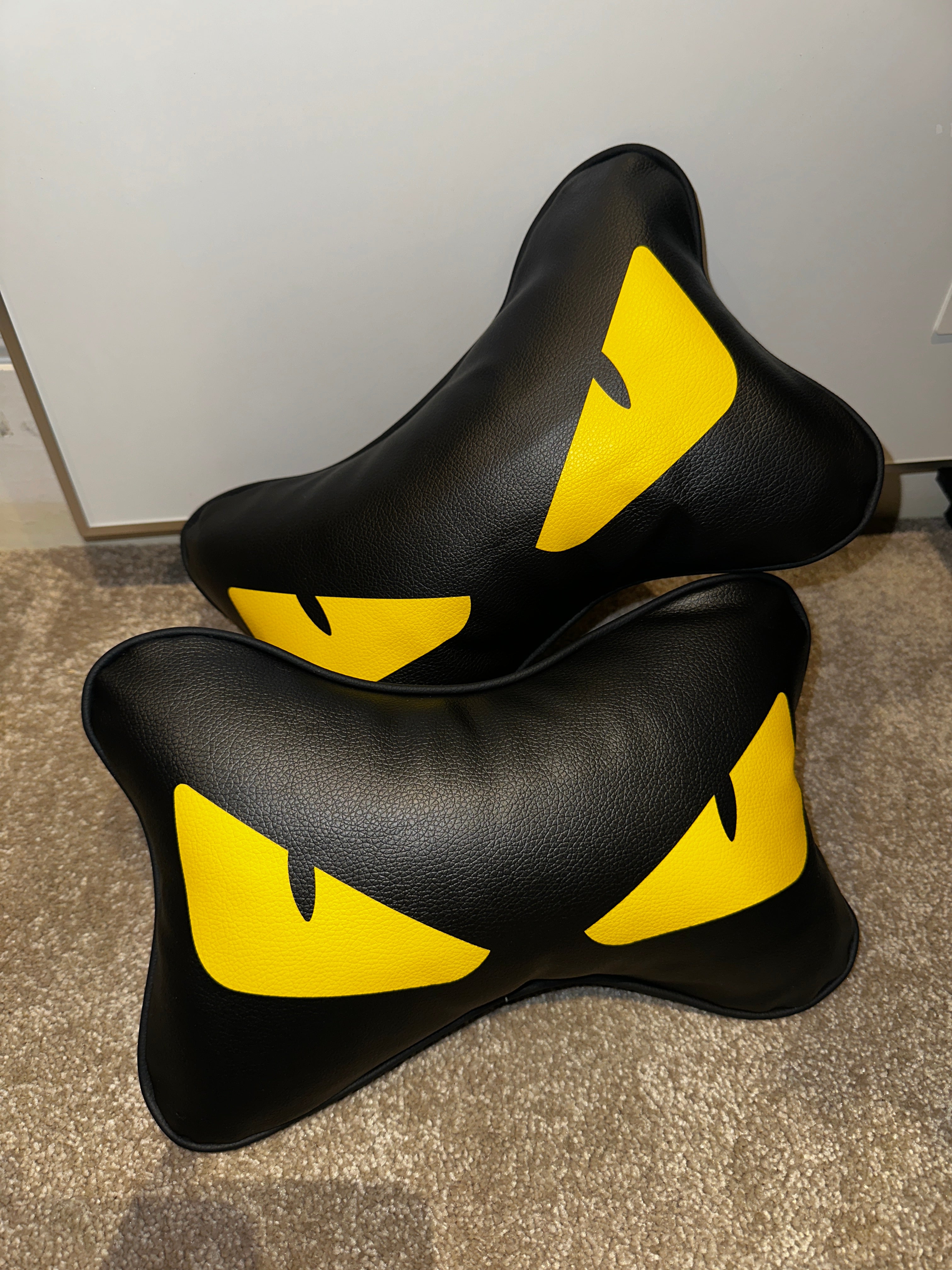 X2 Yellow Devil Eye FENDl Car Neck Designer Pillows