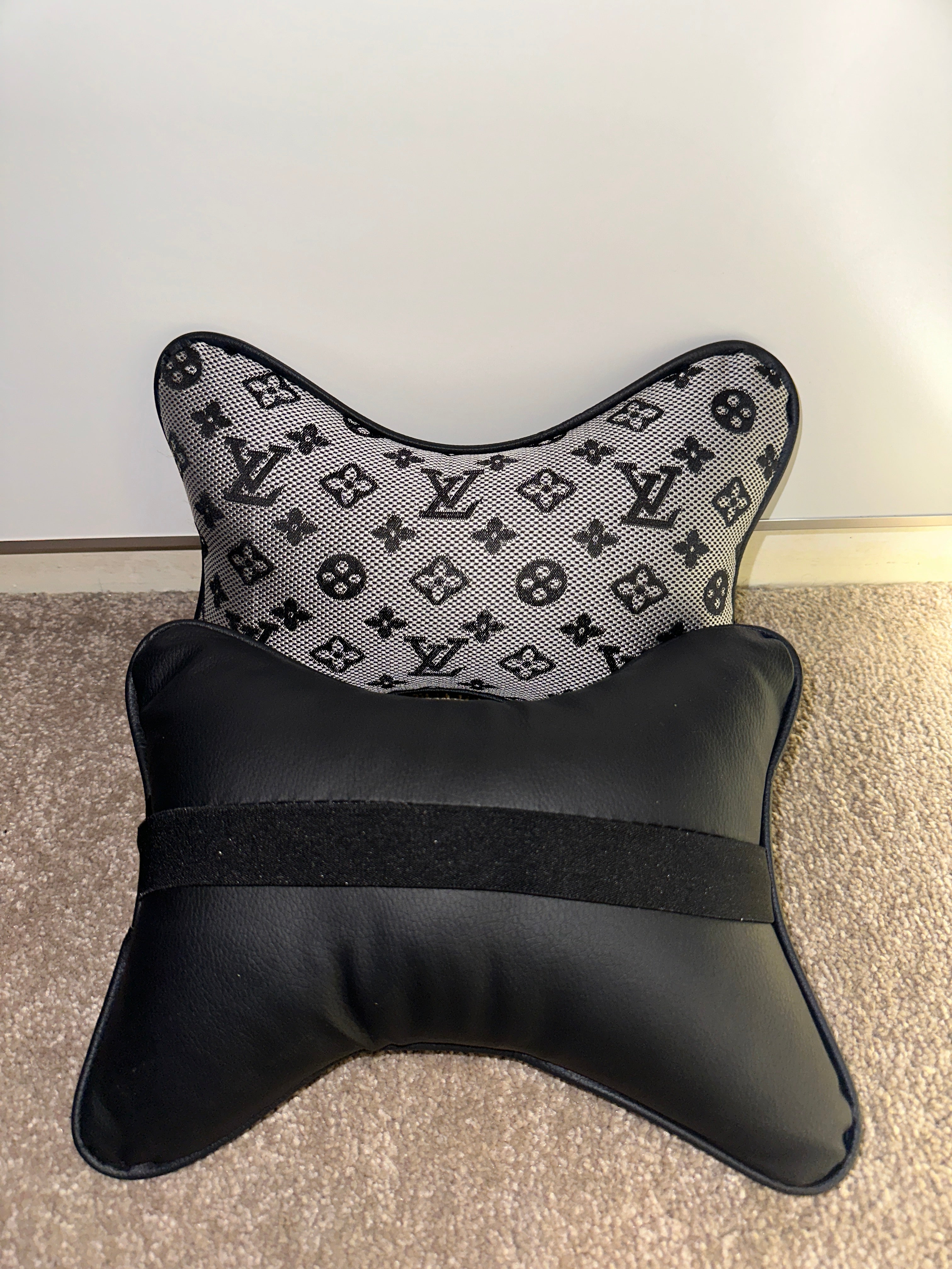 X2 Grey LV Car Neck Designer Pillows