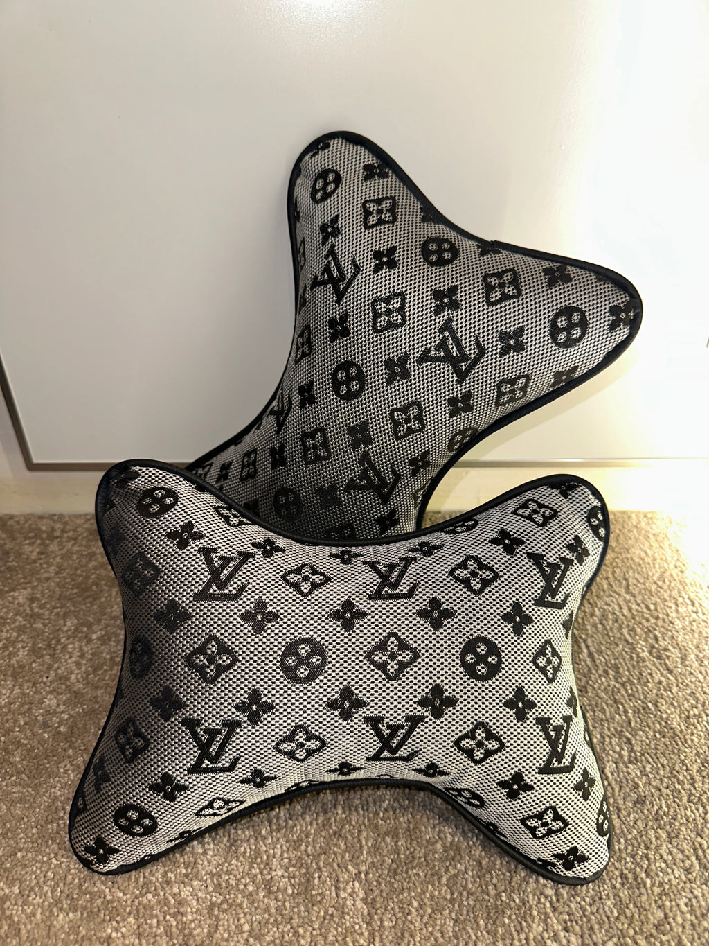 X2 Grey LV Car Neck Designer Pillows