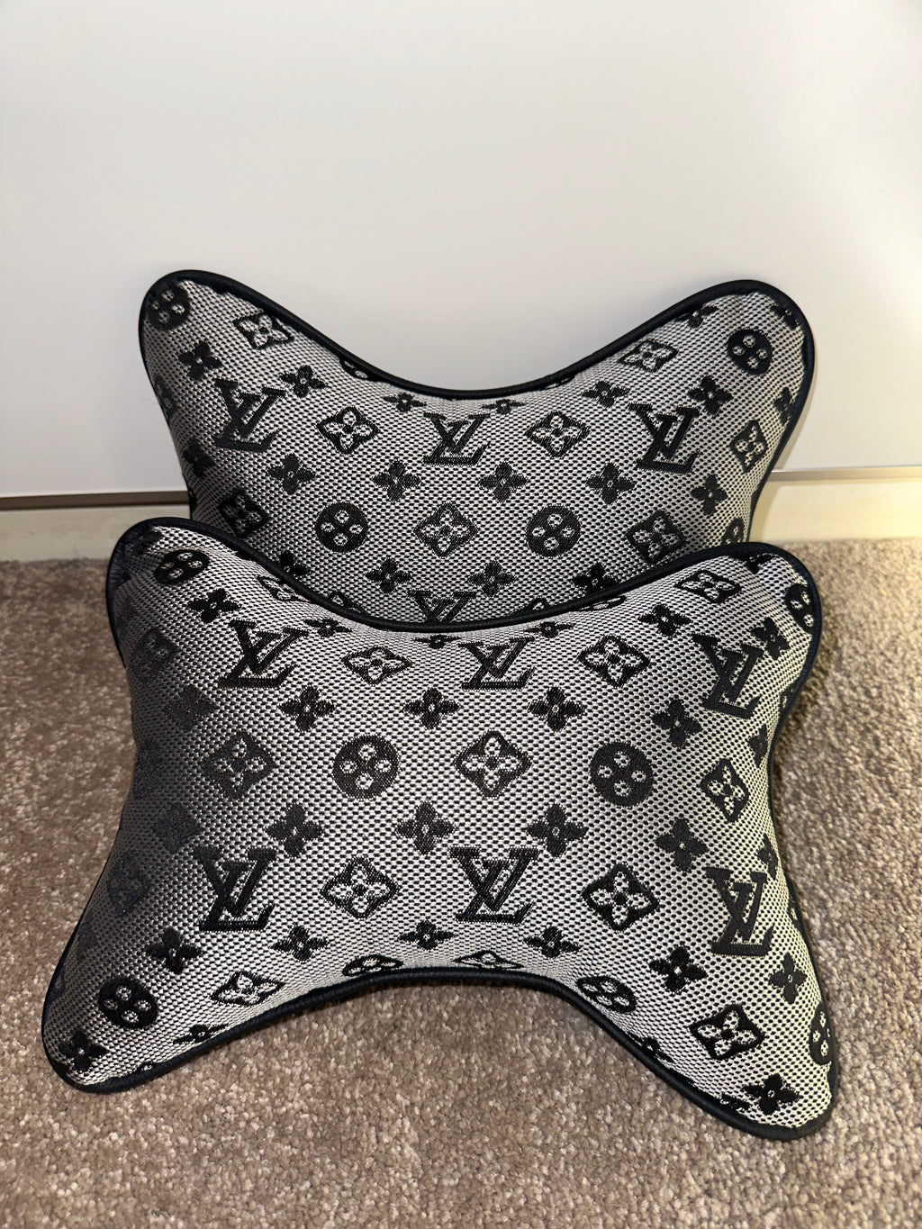 X2 Grey LV Car Neck Designer Pillows