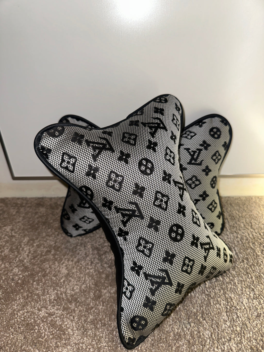 X2 Grey LV Car Neck Designer Pillows