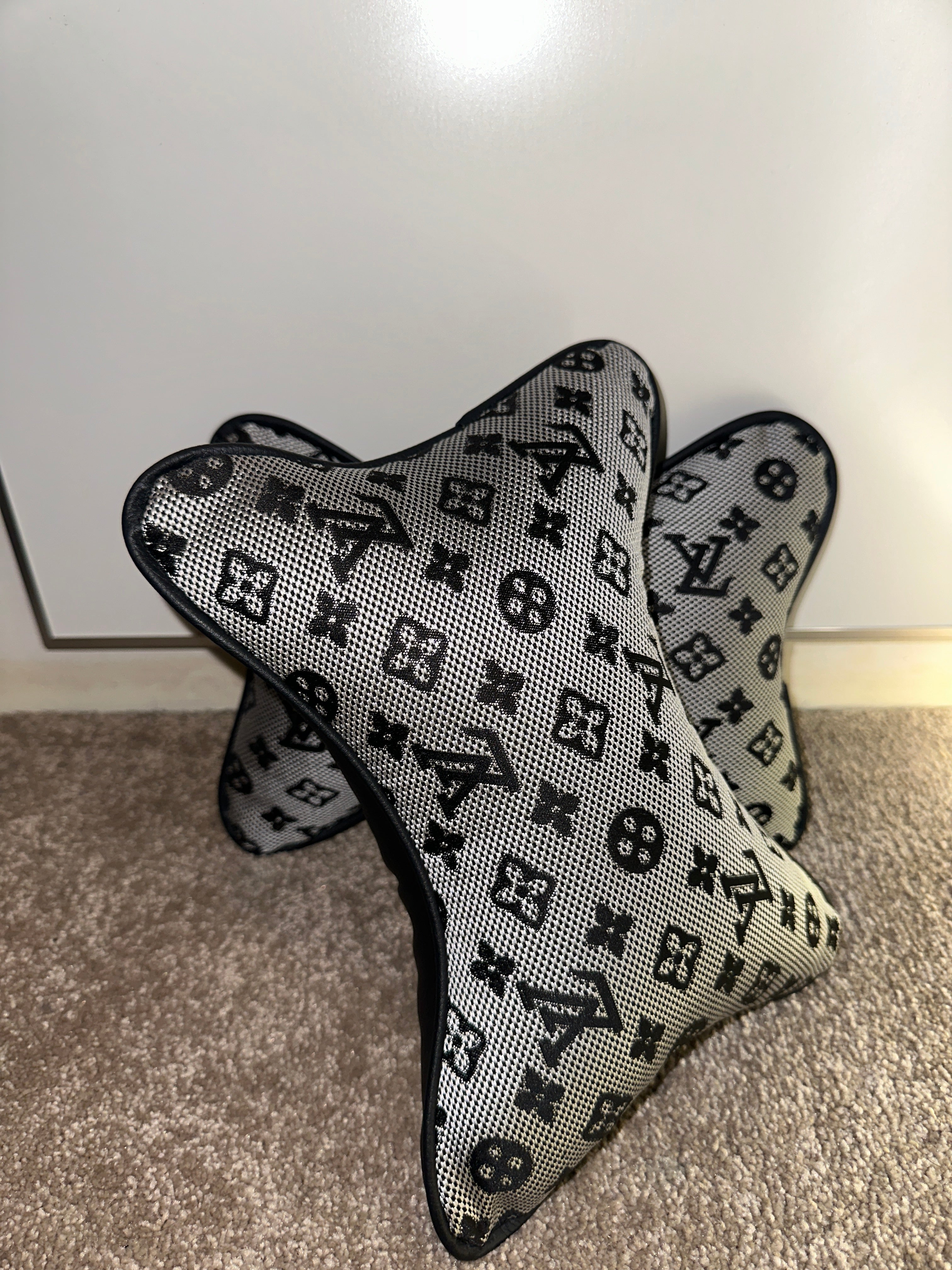 X2 Grey LV Car Neck Designer Pillows