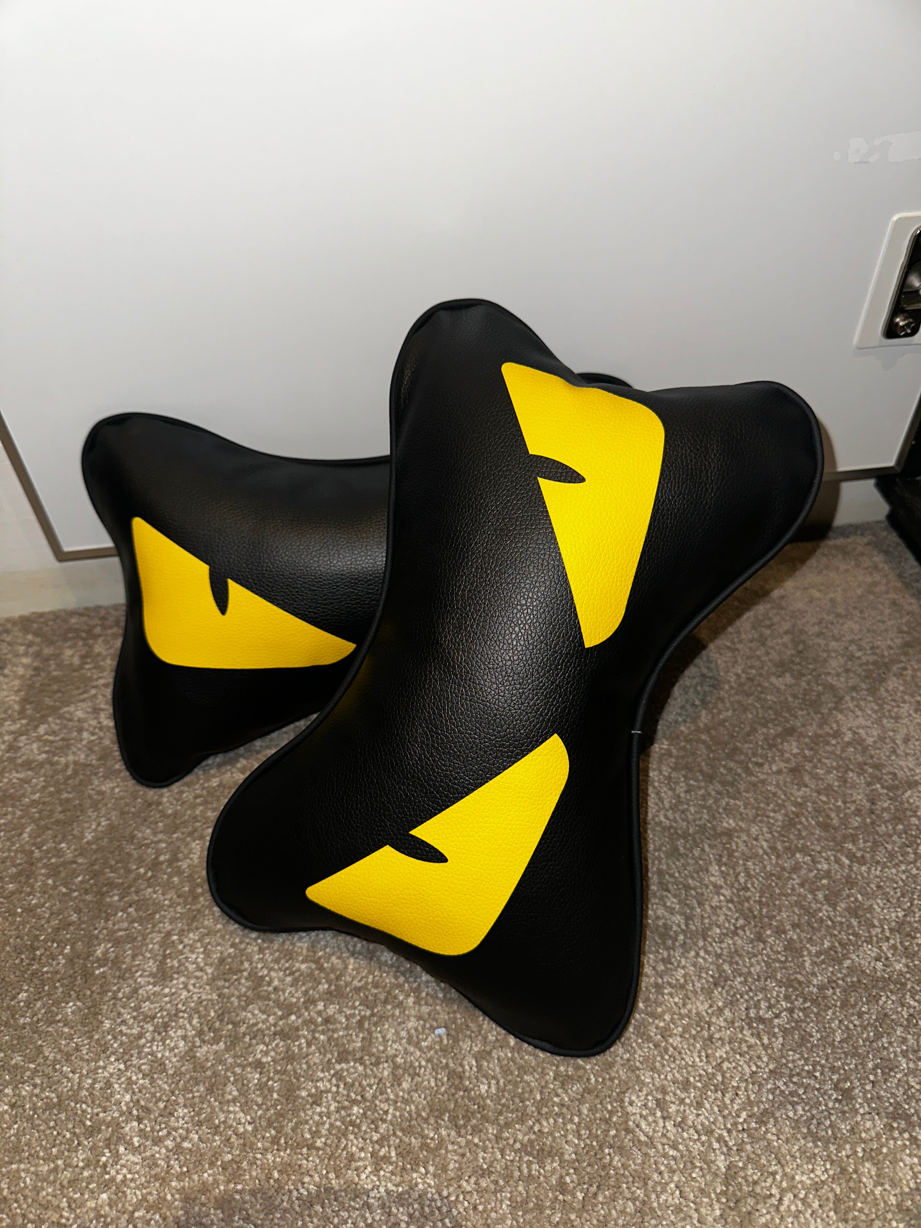 X2 Yellow Devil Eye FENDl Car Neck Designer Pillows