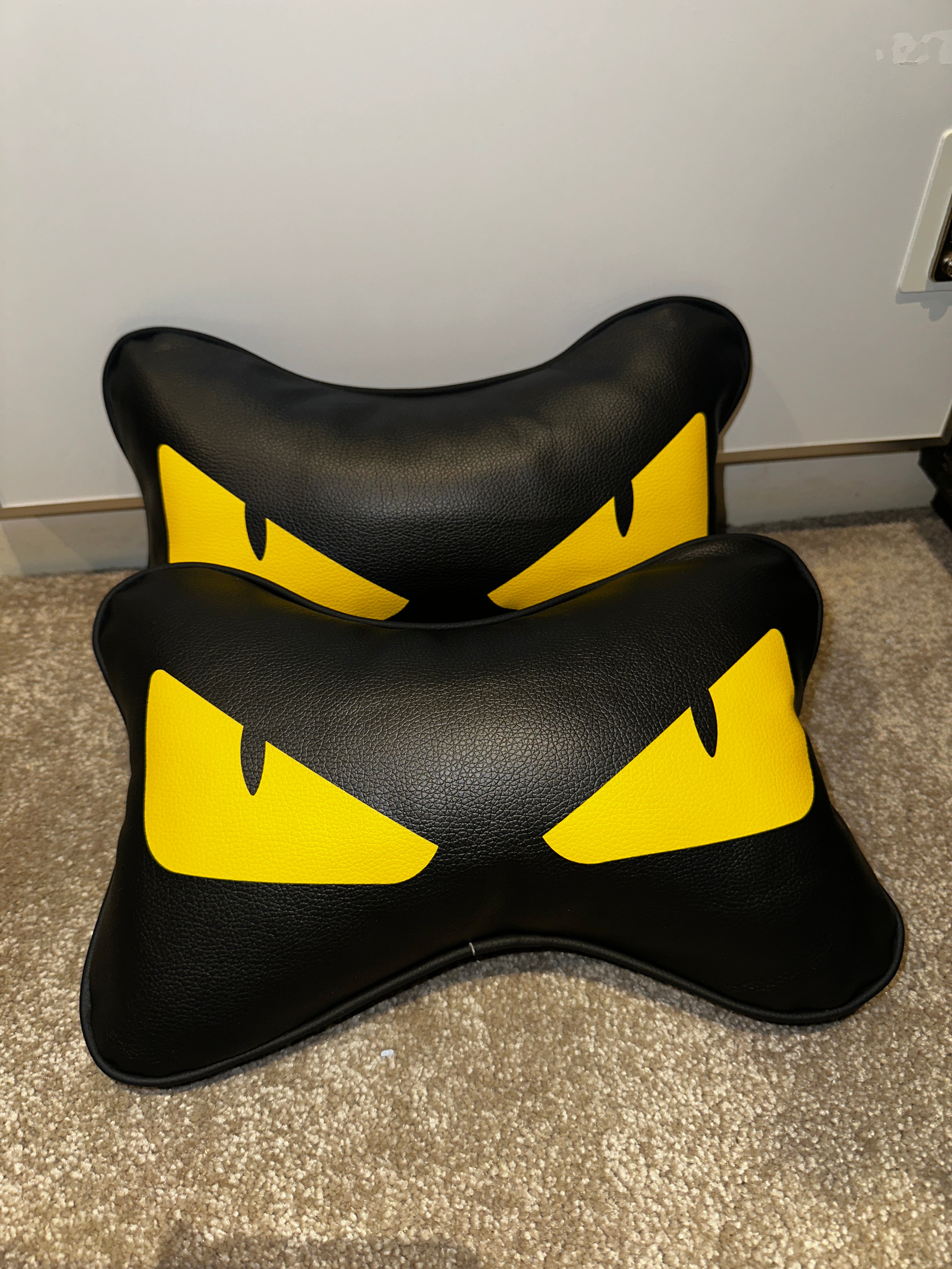 X2 Yellow Devil Eye FENDl Car Neck Designer Pillows