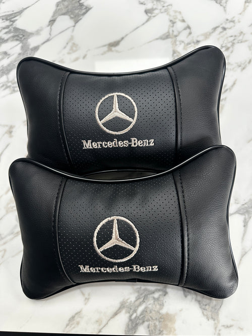 Black German car neck pillow pair for BMW Mercedes or Audi interiors