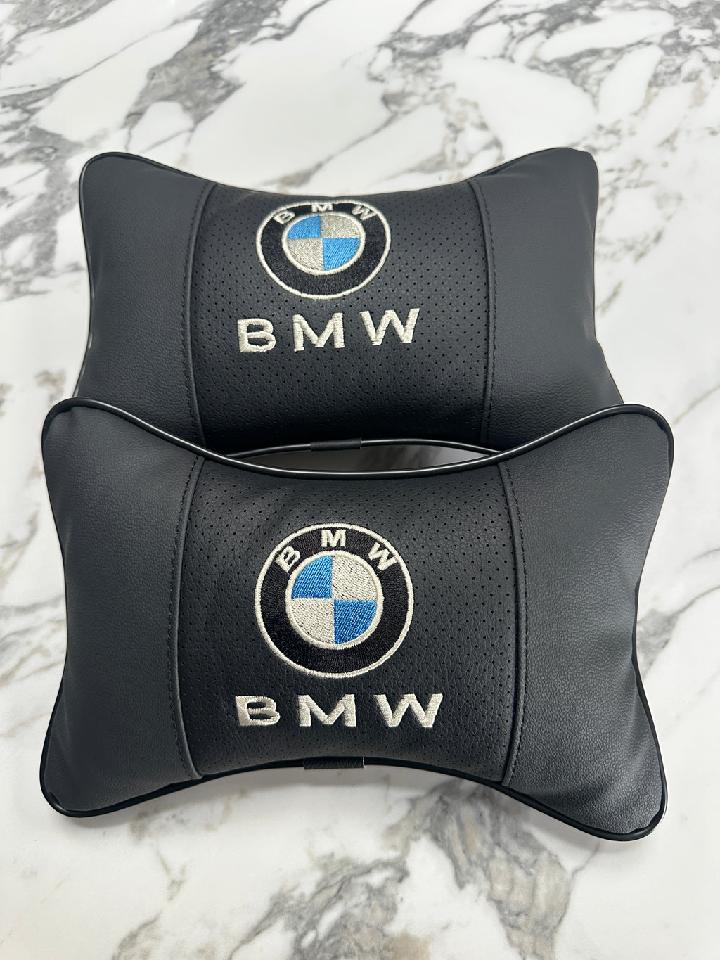 Black BMW car neck pillow pair for front headrests