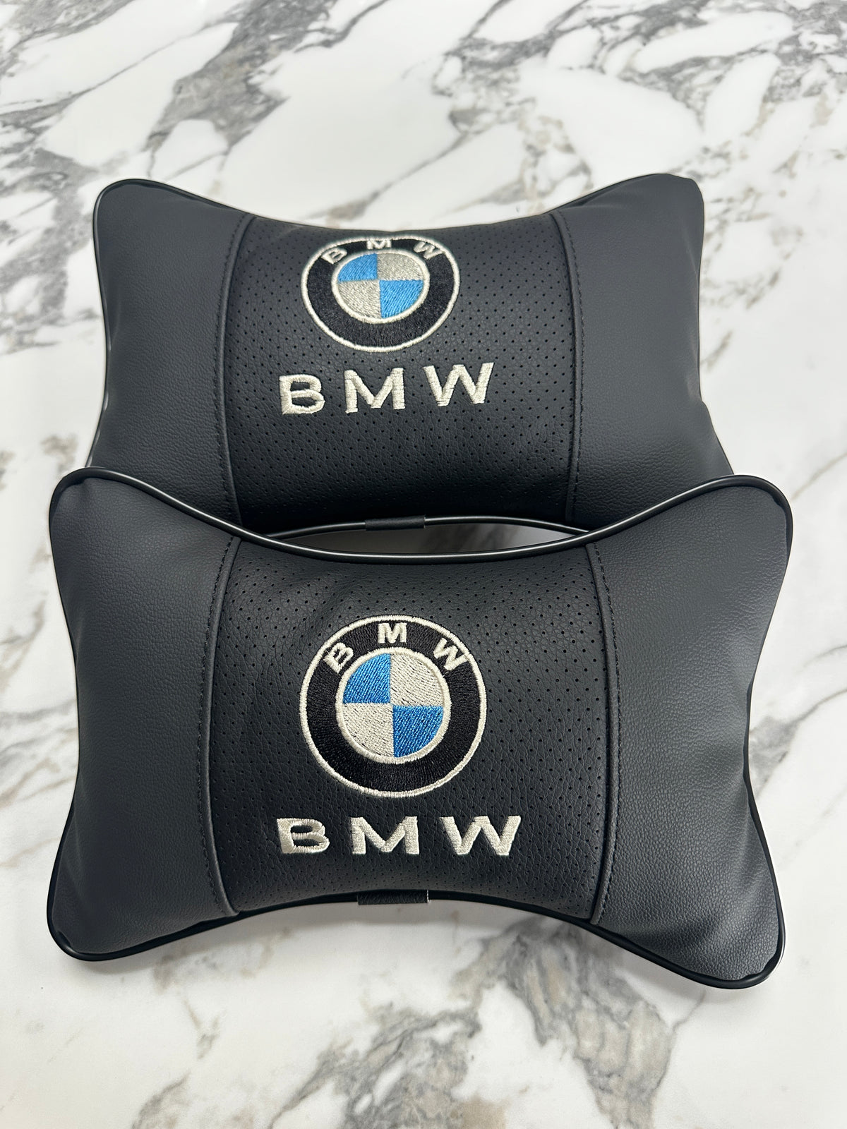 Black BMW car neck pillow pair for front headrests